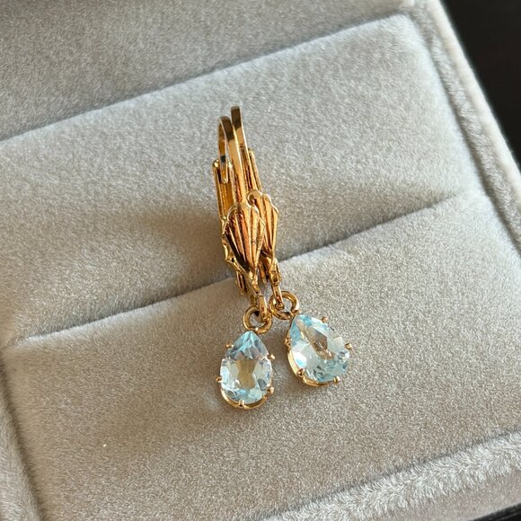 14k Aquamarine Vintage Drop Earrings - Picture 1 of 6